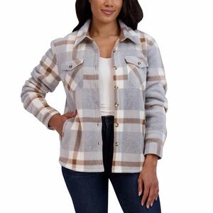 COPY - New Boho Sage Plush Shacket Women’s Gray & Taupe Plaid Heavy Weight Jack…